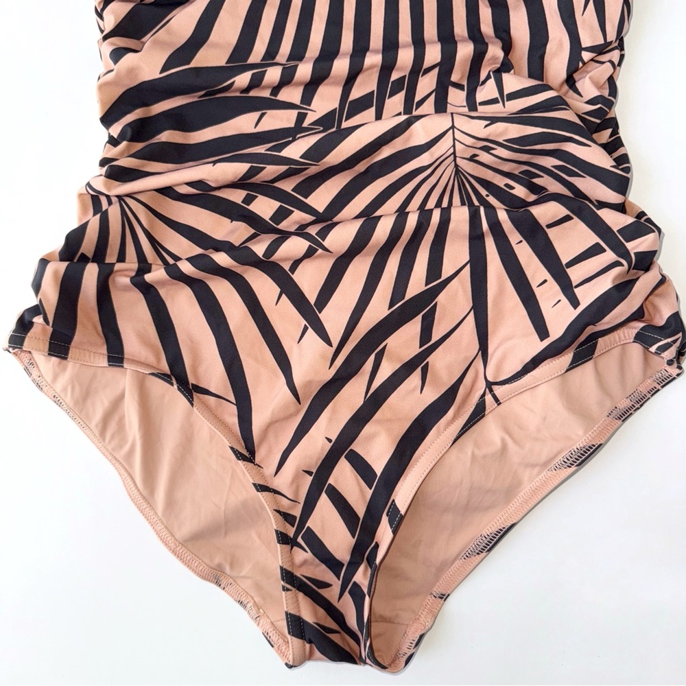 ZIMMERMANN BLUSH TAN BLACK SCULPT LINK RUCHED ZEBRA PRINT BANDEAU SWIMSUIT - Picture 4 of 10